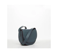 Susu Blue Leather Saddle Bag Women s Crossbody Purse with Flap Closure and Adjustable Strap