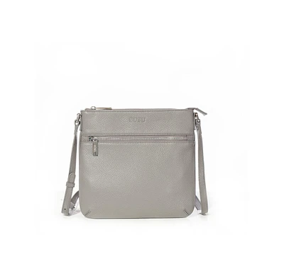 Susu Gray Leather Messenger Bag Women s Slim Crossbody Purse with Zipper Closure and Front Pocket