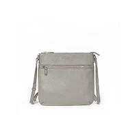 Susu Gray Leather Messenger Bag Women s Slim Crossbody Purse with Zipper Closure and Front Pocket
