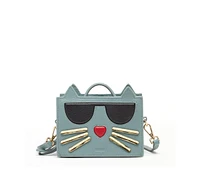 Susu Leather Cat Purse Crossbody Bag Mineral Blue Handbag for Women with Top Handle and Adjustable Strap