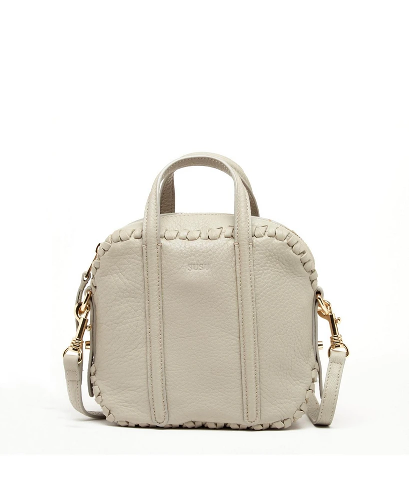Susu Grayish Beige Leather Crossbody Bag – Medium Size Women s Handbag with Top Handle and Adjustable Strap