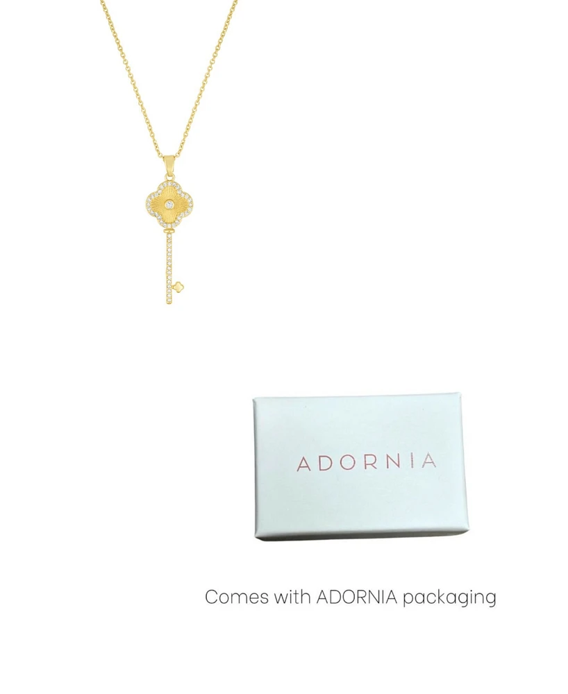 Adornia Adjustable Cubic Zirconia Pave Clover Key Pendant Necklace