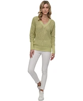 Dkny Jeans Women's Cotton Open-Knit V-Neck Sweater - Kxs