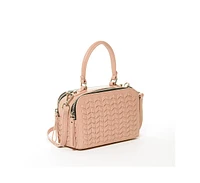 Susu Woven Leather Crossbody Bag Pink Purse Women's Handbag with Top Handle and Adjustable Strap