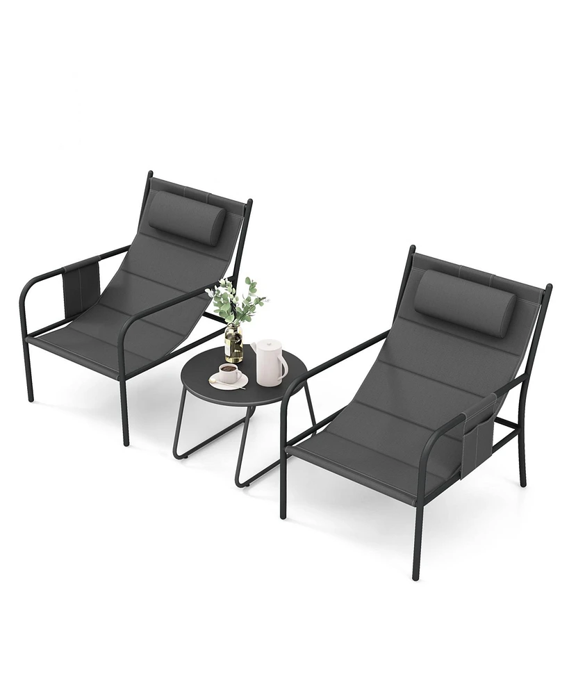 3-Piece Outdoor Bistro Set Patio Chairs and Coffee Table for Balcony, Garden, or Deck