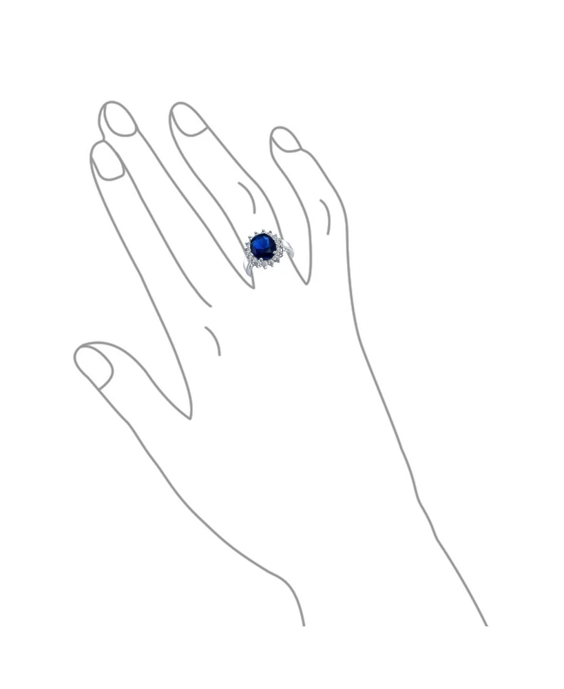 Bling Jewelry Classic Traditional 5CTW Royal Blue Cz Crown Halo Oval Cubic Zirconia Promise Ring Silver Plated