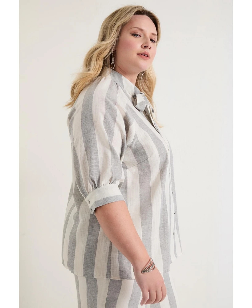 June + Vie Women's Tie-Neck Button-Down Blouse