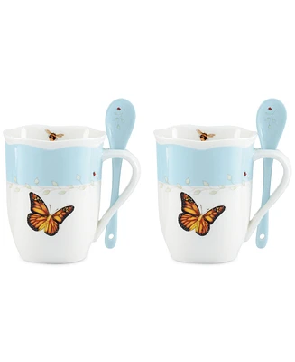 Lenox Butterfly Meadow Mugs with Spoons, Set of 2