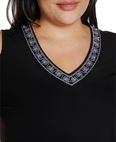 Belldini Plus Size Black Label Embroidered Cold-Shoulder Knit Top