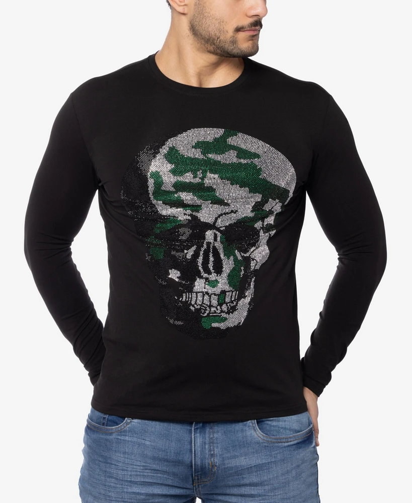 Men's Camo Skull Rhinestone Graphic Long Sleeves T-Shirts
