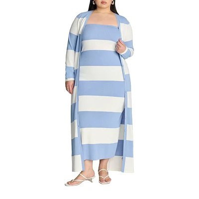 Eloquii Women's Long Striped Cardigan