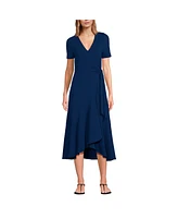 Lands' End Women's Cotton Modal Vneck Wrap Midi Dress