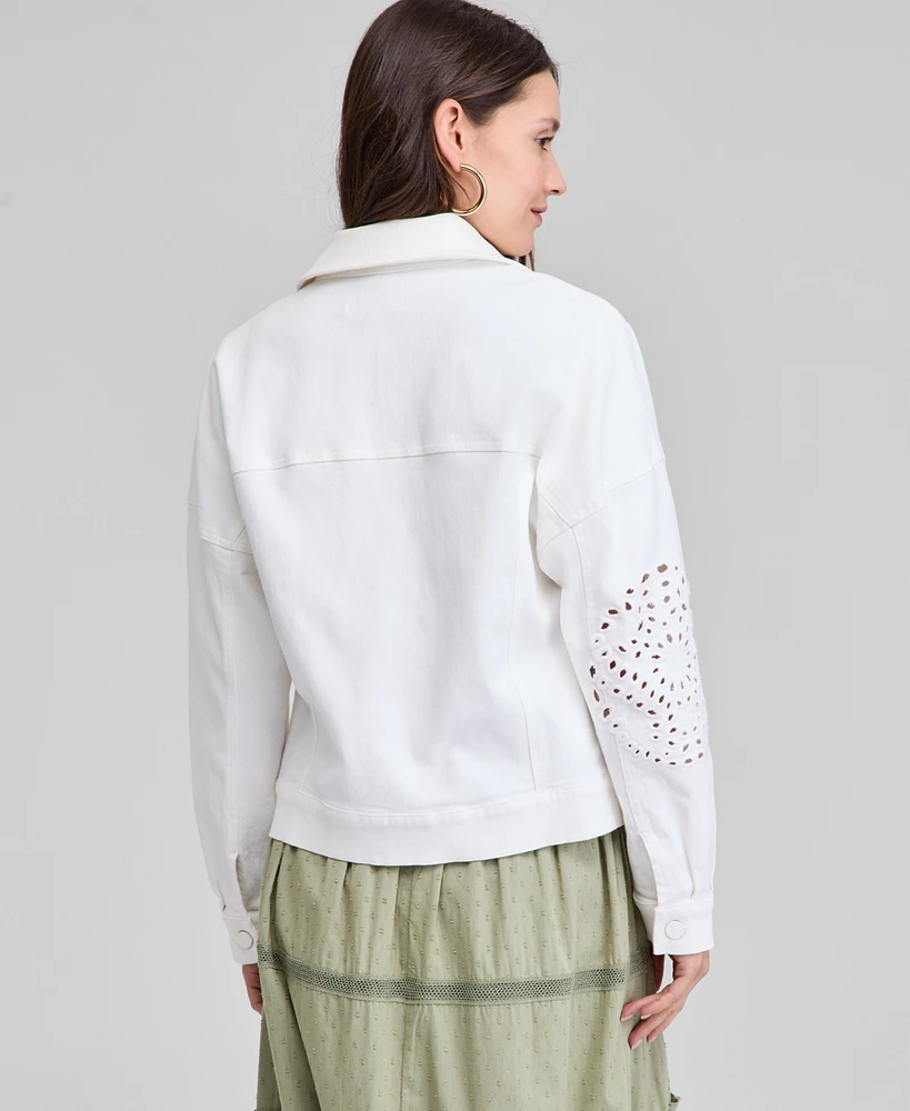 And Now This Women's Eyelet Embroidered Denim Jacket, Exclusively at Macy's