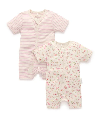 Purebaby Baby Girls Short Sleeve 2 Pack Zip Coverall