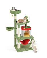 Cute Christmas Cat Tree with Scratching Posts & Gift Box-Shaped Condo Festive Playhouse for Cats