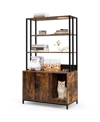 Cat Litter Box Enclosure with Storage & 3-Tier Shelves Stylish & Functional Hidden Litter Cabinet