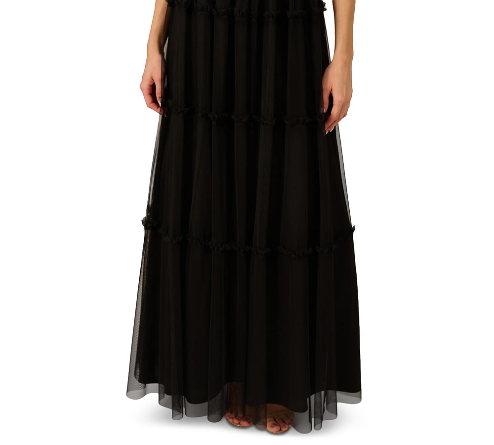 Adrianna Women's Ruffle Tiered Mesh Sleeveless Gown
