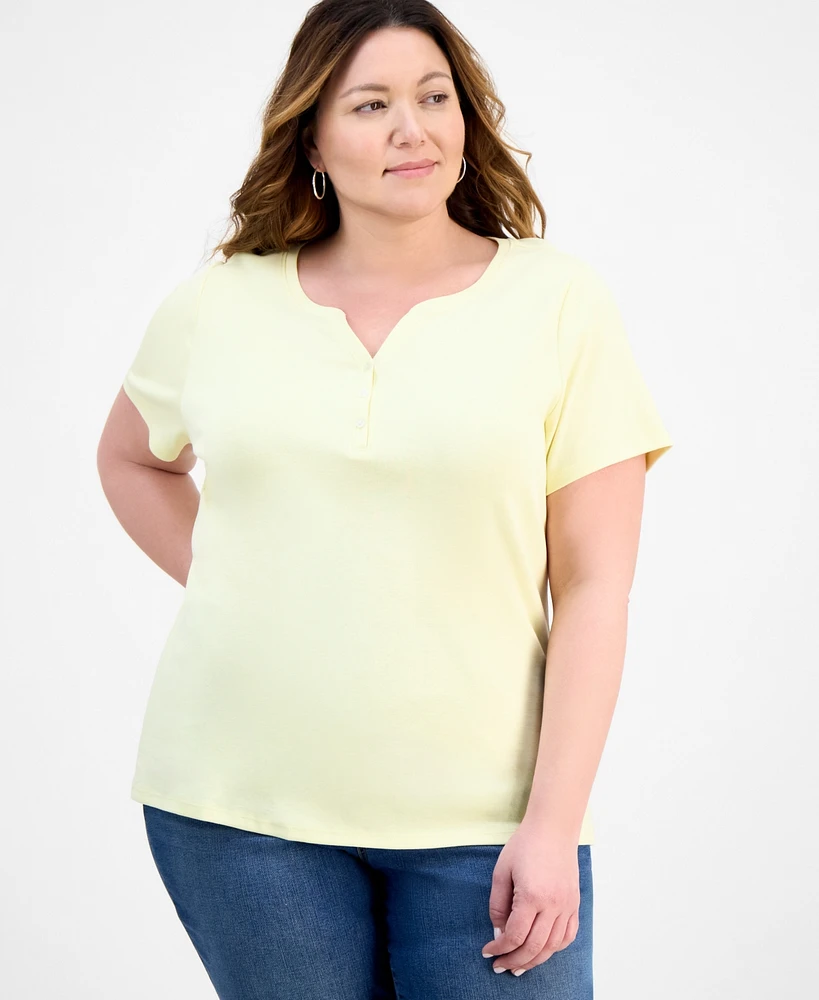 Style & Co Plus Short-Sleeve Henley Top, Exclusively at Macy's