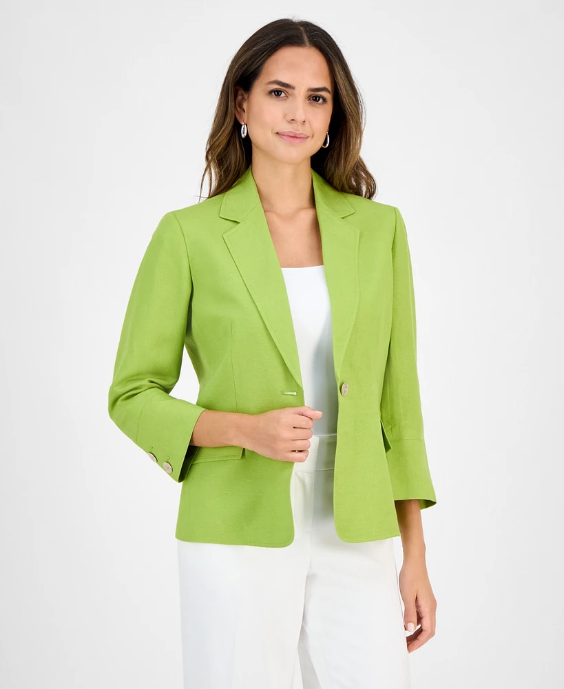Kasper Women's Linen Blend Notched-Collar 3/4-Sleeve Jacket