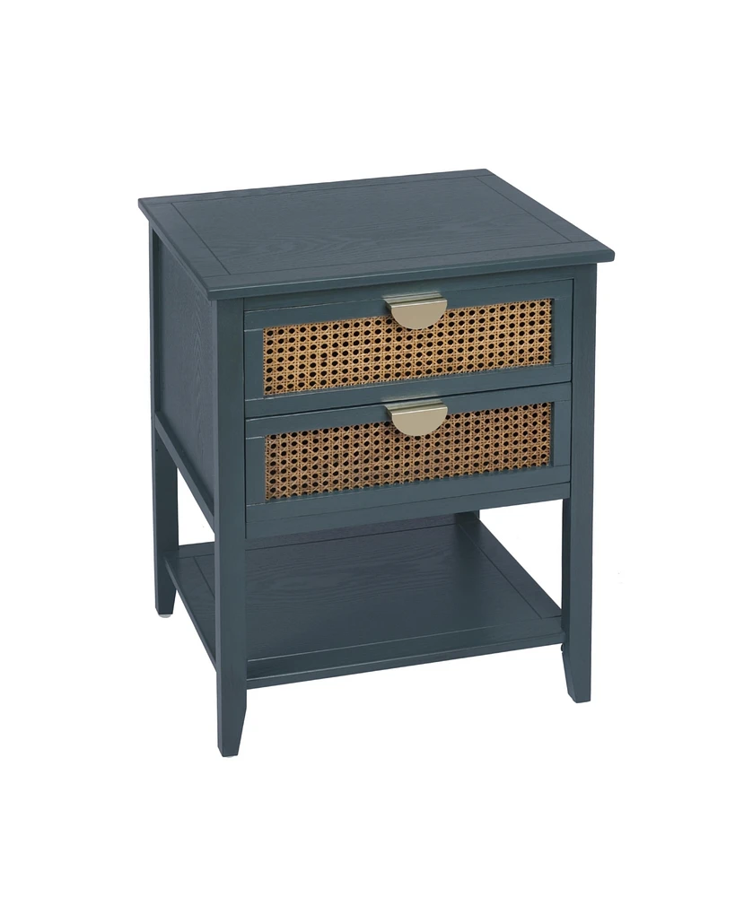 2 Drawer Nightstand Bedside Table with Rattan Drawers Side Table End Table with Storage Small Nightstand with Open Shelf for Bedroom
