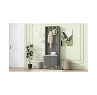 Modern Hall Tree with Cushion, 8 Gold Hooks, Bench, Adjustable Shelves, 23.6"70.8