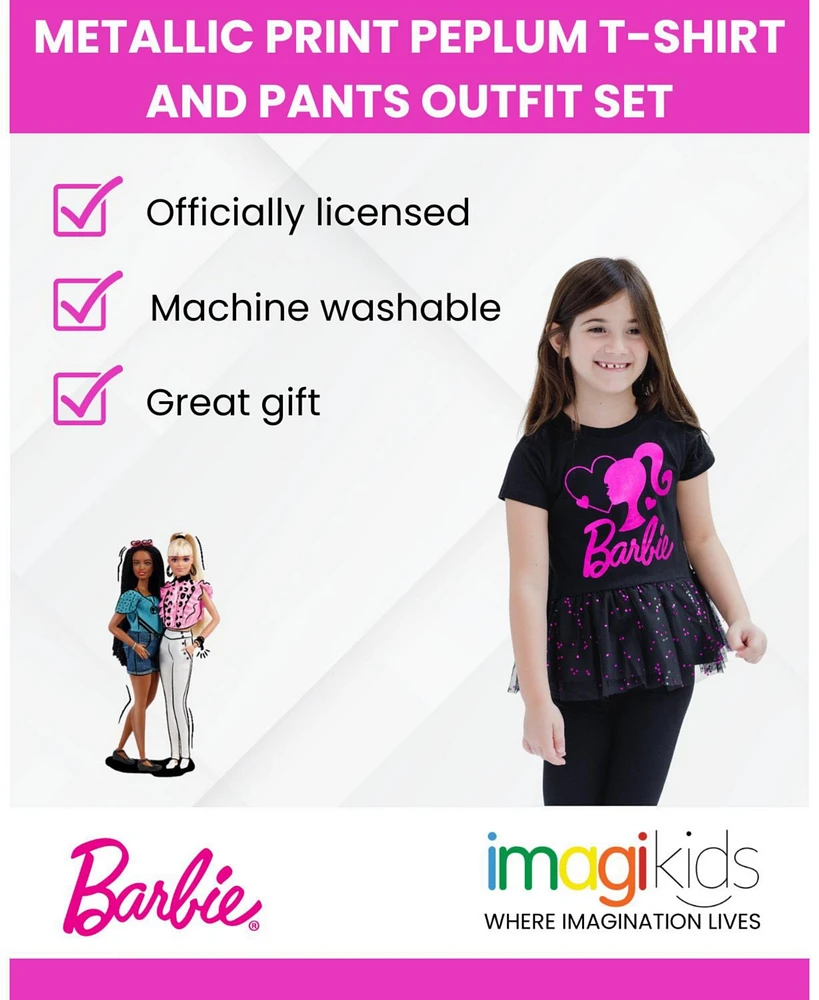 Barbie Toddler Girls Metallic Print Peplum T-Shirt and Pants