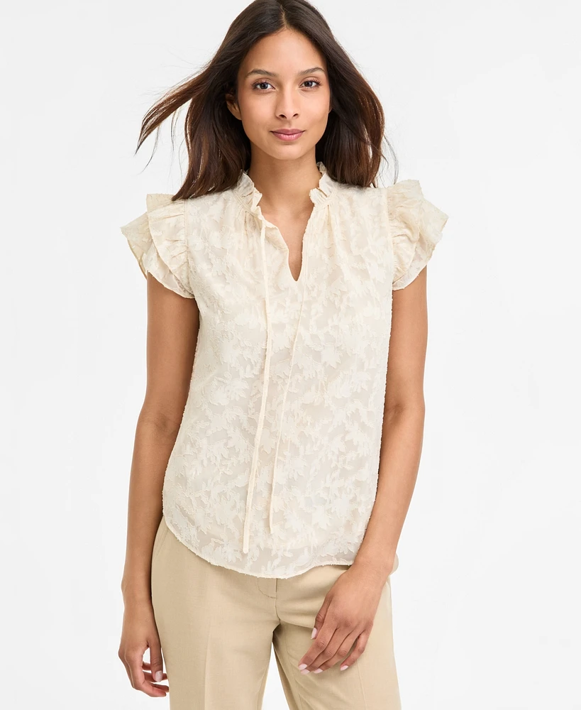 Anne Klein Women's Flutter-Sleeve Tie-Neck Blouse