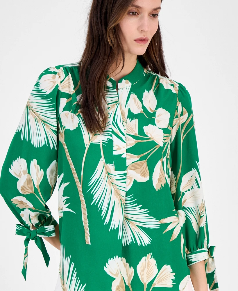 Anne Klein Women's Split-Neck Tie-Cuff Blouse