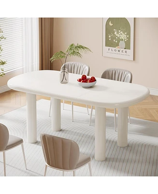 Tribesigns Oval Dining Table for 6 People, 63-Inch Modern Kitchen Table, Wood Dinner Table with Cylindrical Legs for Kitchen Dining Room (Only Table)