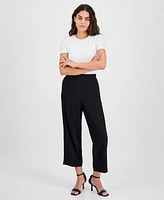 Ak Anne Klein Petite Textured Pull-On Mid-Rise Wide-Leg Pants