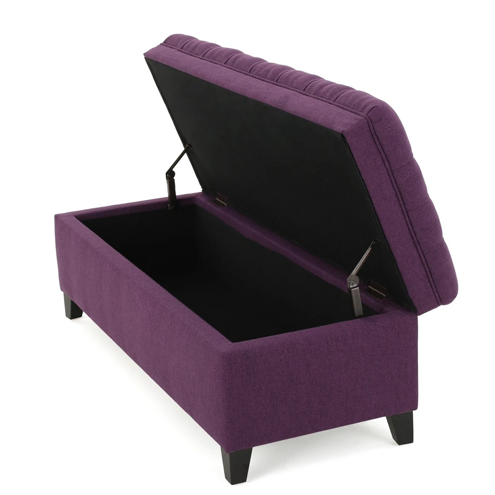 Juliana Fabric Storage Ottoman with Birch Legs in Purple (50x20.5x18.3in)