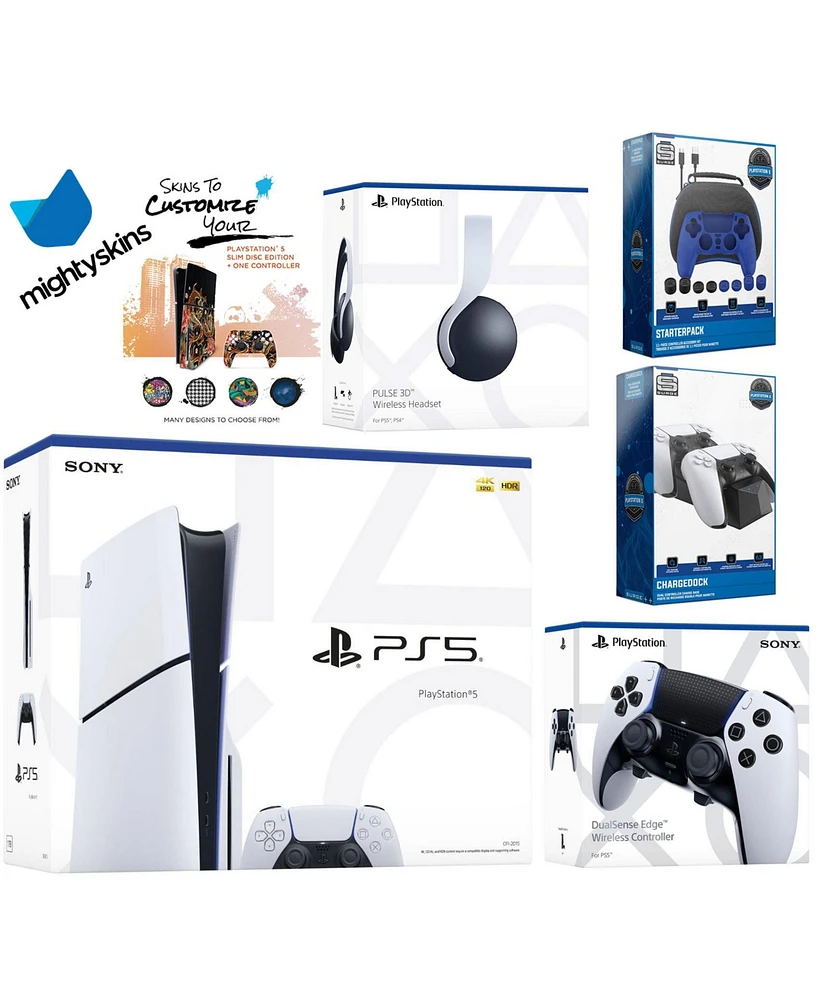 Sony Playstation 5 Slim Disc Bundle with Pulse Headset, Extra Edge Controller, Pro Gamer Kit