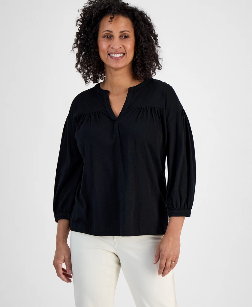 Style & Co Women's 3/4 Sleeve Split-Neck Top