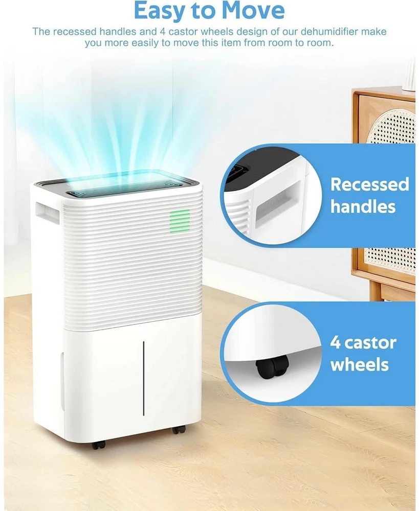 Kismile 45-Pint Dehumidifier for Home, Basement & Large Rooms, White, Auto/Manual Drain, 3 Modes, Auto Defrost, Dry Clothes, 12H Timer