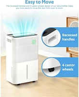 Kismile 45-Pint Dehumidifier for Home, Basement & Large Rooms, White, Auto/Manual Drain, 3 Modes, Auto Defrost, Dry Clothes, 12H Timer