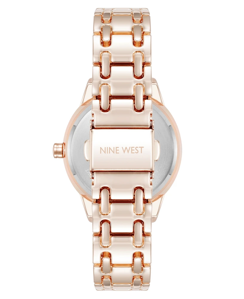 Nine West Women's Quartz Silver and Rose Gold-Tone Metal Alloy Bracelet Watch, 33mm
