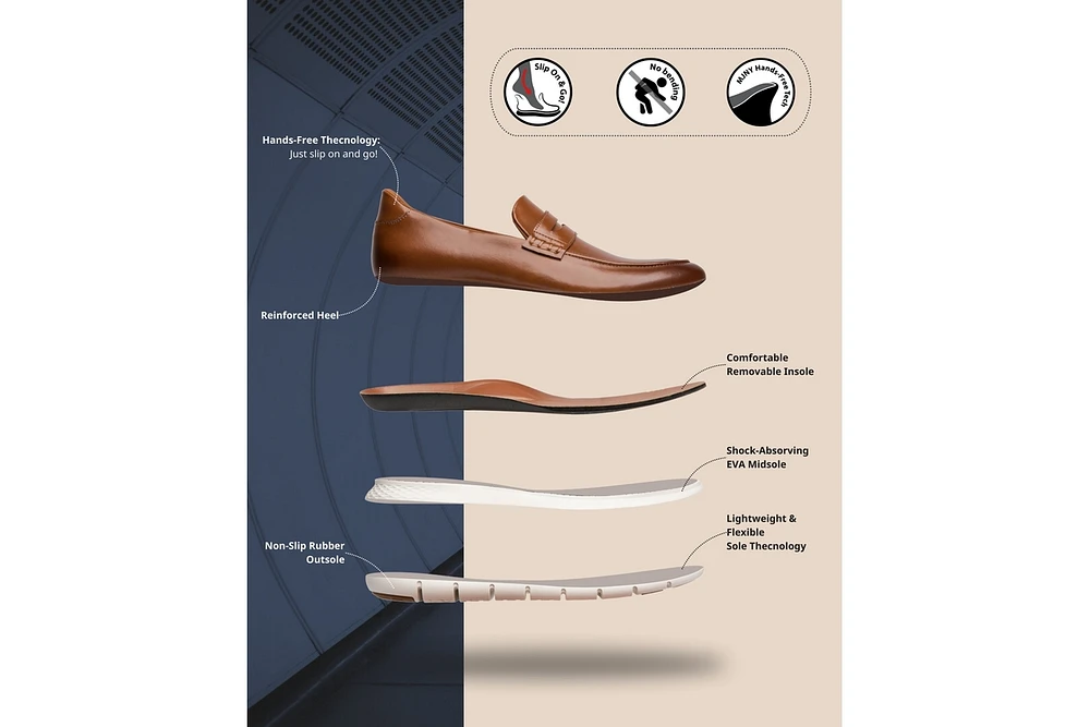 Marc Joseph New York Men's Douglas Street Hands-Free Slip On Technology Lightweight Leather Penny Loafers