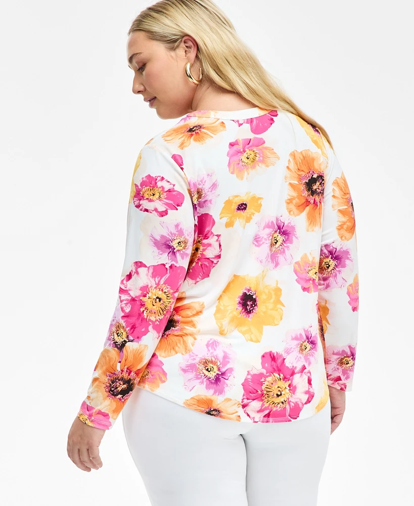 INC Plus Printed Split-Neck Top, Exclusively at Macy's