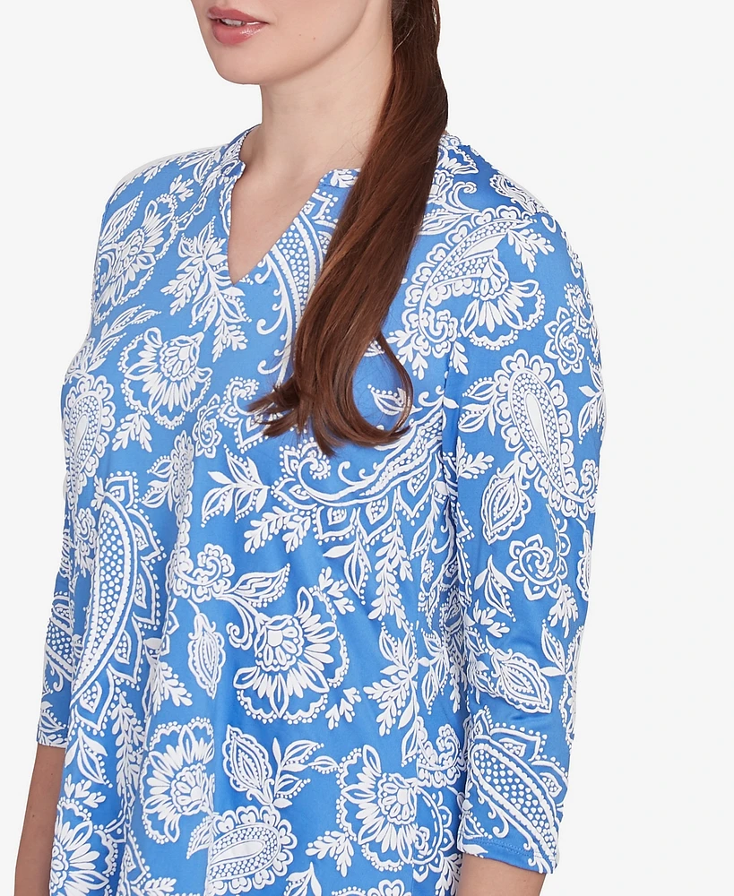 Ruby Rd. Petite Jacobean Paisley Puff Print V-Neck Top