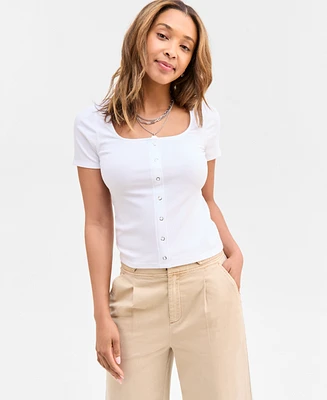 On 34th Women's Snap-Front Rib-Knit Top