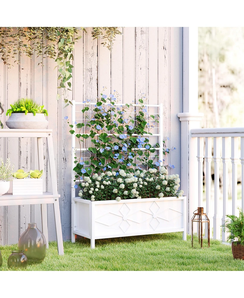 Outsunny Galvanized Raised Garden Bed with Trellis Planter Box,