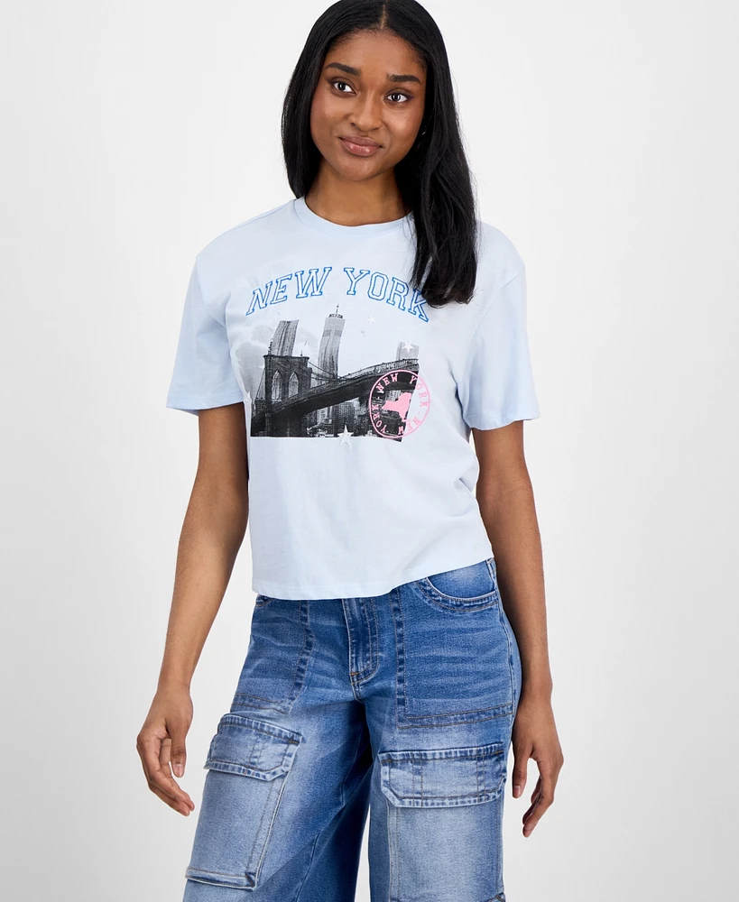 Rebellious One Juniors' New York City Embroidered Graphic T-Shirt