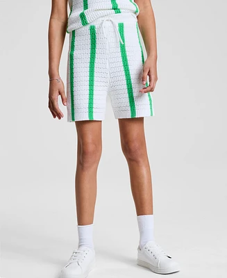 Epic Threads Little & Big Girls Striped Crochet Knit Shorts, Exclusively at Macy's