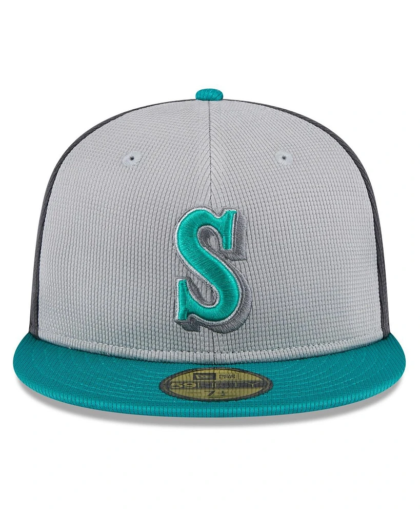 New Era Men's Gray/Aqua Seattle Mariners 2025 Batting Practice 59FIFTY Fitted Hat