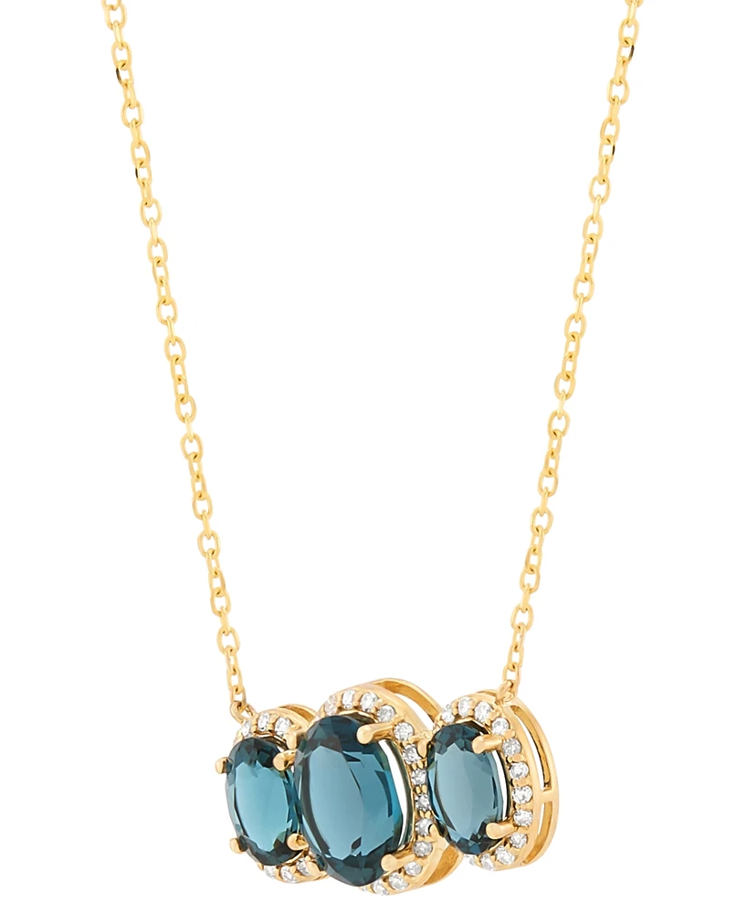London Blue Topaz (4 ct. t.w.) & Diamond (1/4 ct. t.w.) Oval Trio Halo Pendant Necklace in 10k Gold, 16" + 2" extender