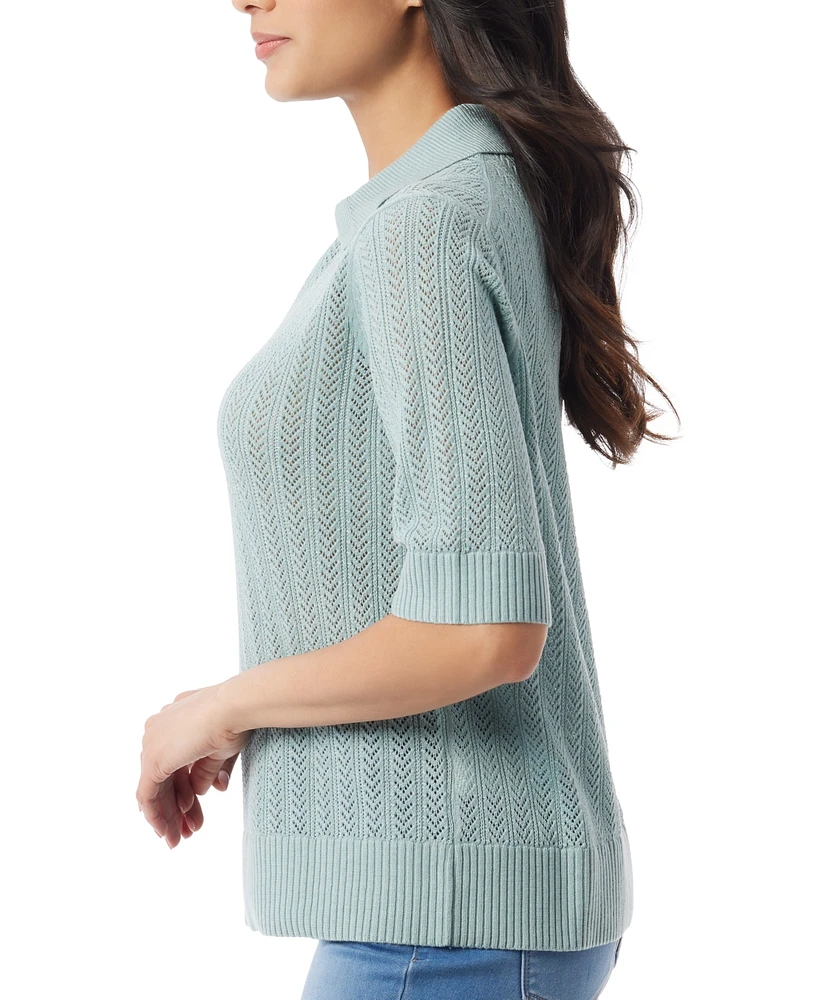 Gloria Vanderbilt Women's Peggy Pointelle-Knit Polo Sweater