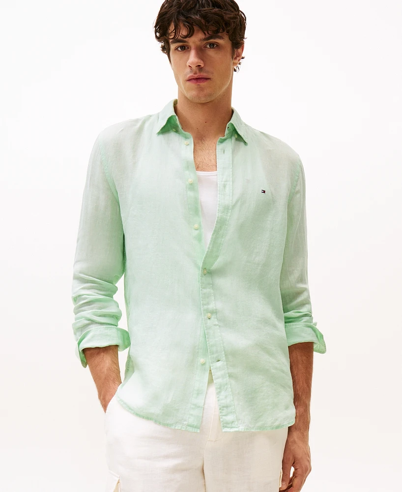 Tommy Hilfiger Men's Pigment-Dyed Linen Button-Down Long Sleeve Shirt