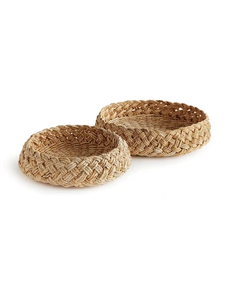 27" Abaca French Braided Handcrafted Decorative Baskets Set of 2