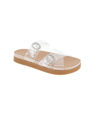 BCBGeneration Women's Jia Rhinestone Buckle Flat Sandals