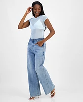 Bar Iii Women's Mesh Cap-Sleeve Semi-Sheer Top, Exclusively at Macy's